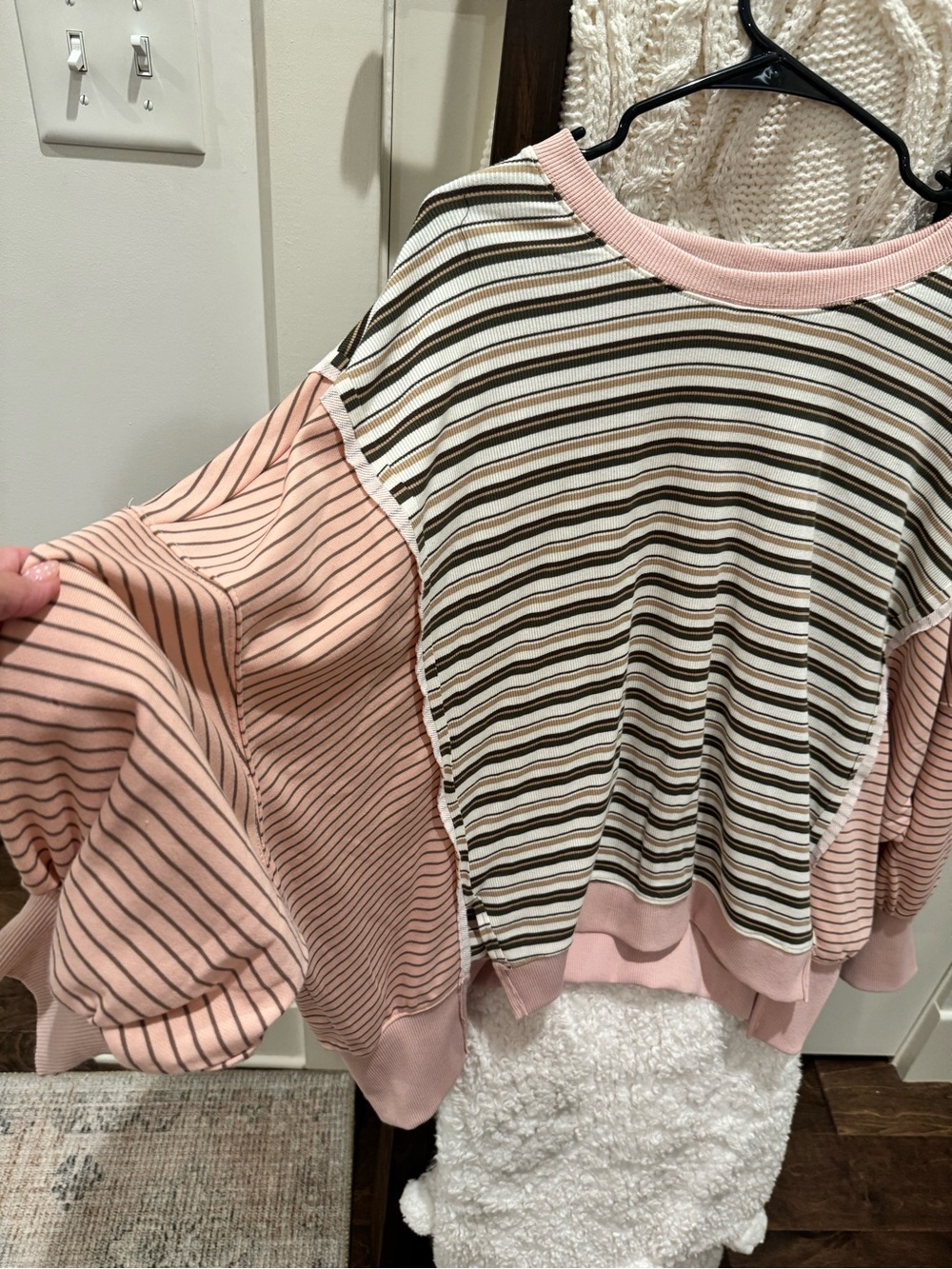 BiBi Pink, Cream and Brown Striped Scoop-Neck Sweater - Picture 3 of 11
